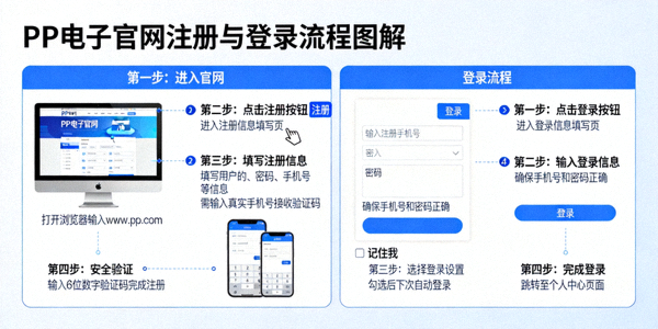 PP电子官网注册与登录流程步骤图解，包括账号创建和安全验证