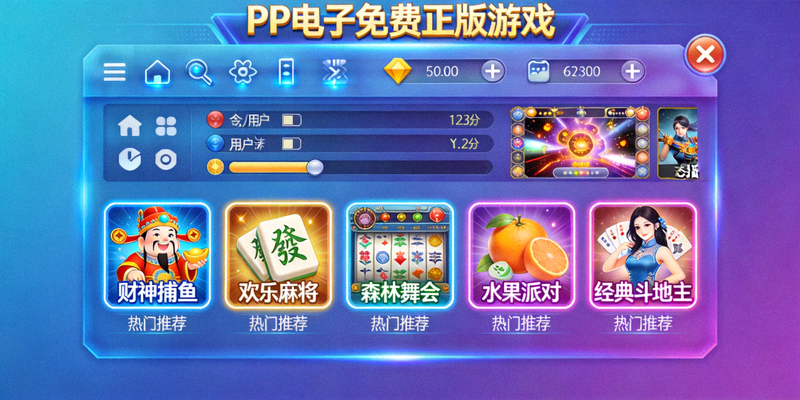 PP电子免费正版游戏封面图，展示游戏主界面和热门游戏图标