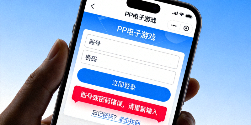PP电子游戏登录错误提示截图，展示账号或密码错误的提示信息
