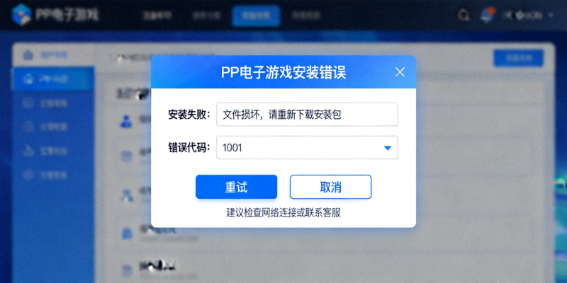 PP电子游戏安装错误提示截图，展示常见的安装错误信息